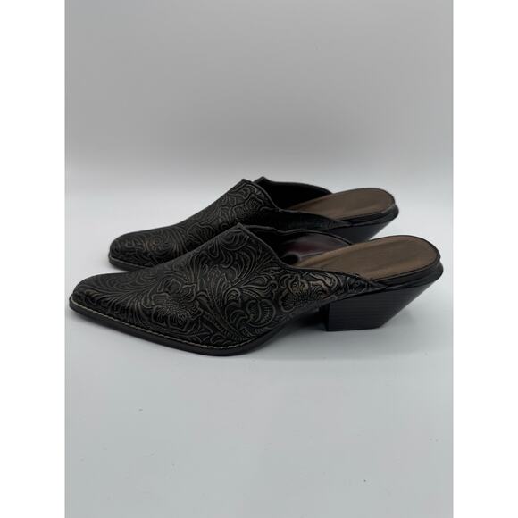 Western Style Tooled Faux Leather Mules Pointed Toe Slide-On Heels Size 8 - Picture 4 of 7